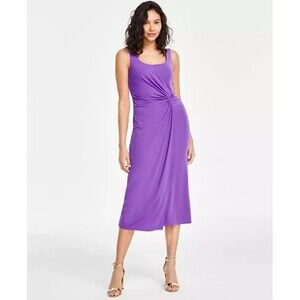 Anne Klein Women's Side-Shirred O-Ring Midi Sheath Dress, Passion Purple, XS